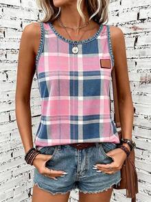 Top de tirantes de cuello redondo a rayas de colores para mujer, apto para primavera y verano - Multicolor 15 - Ver 4
