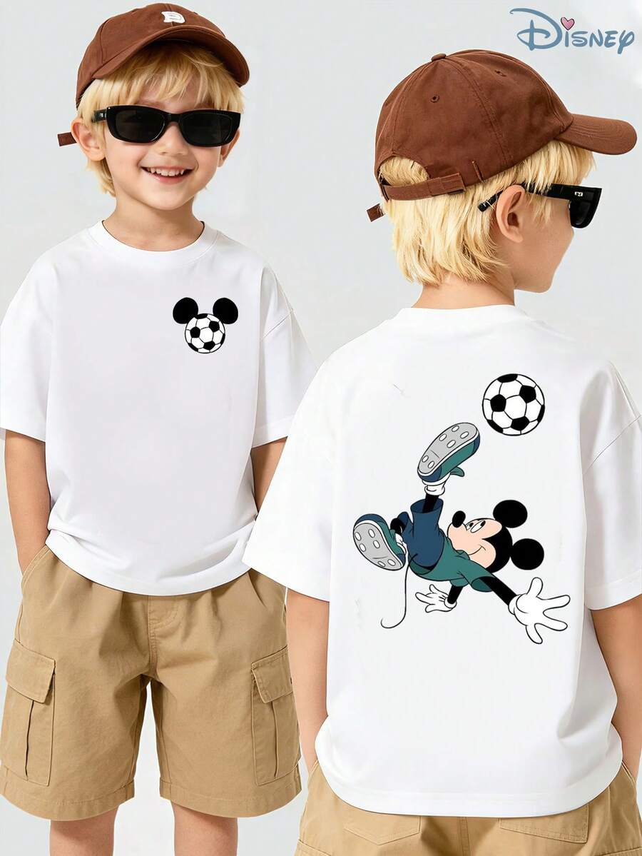 Official Disney Mickey Bicycle Kick Soccer Kids' Tee, Soft Cotton Boys' T-Shirt For Game Day & Disney World Family Vacation Matching Outfit - White - View 1