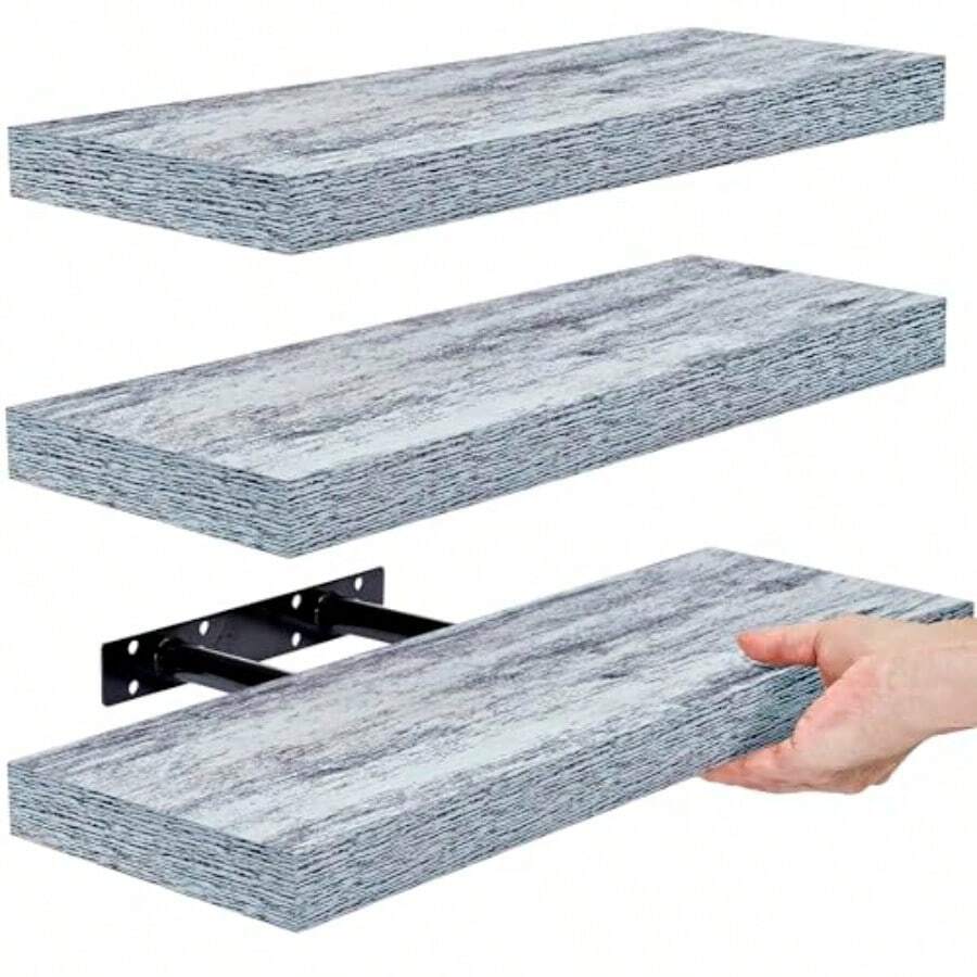 Sorbus Floating Shelves - Rustic Blue Wall Shelves for Bedroom, Kitchen, Livg Room, Bathroom Shelves, Home Decor, Office - Floatg Shelf for Trophies, Books, Frames, Toilet Paper - azul - Ver 1