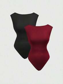 Body de unicolor con escote pronunciado y espalda descubierta, sexy y versátil para vacaciones y fiestas - Multicolor - Ver 10