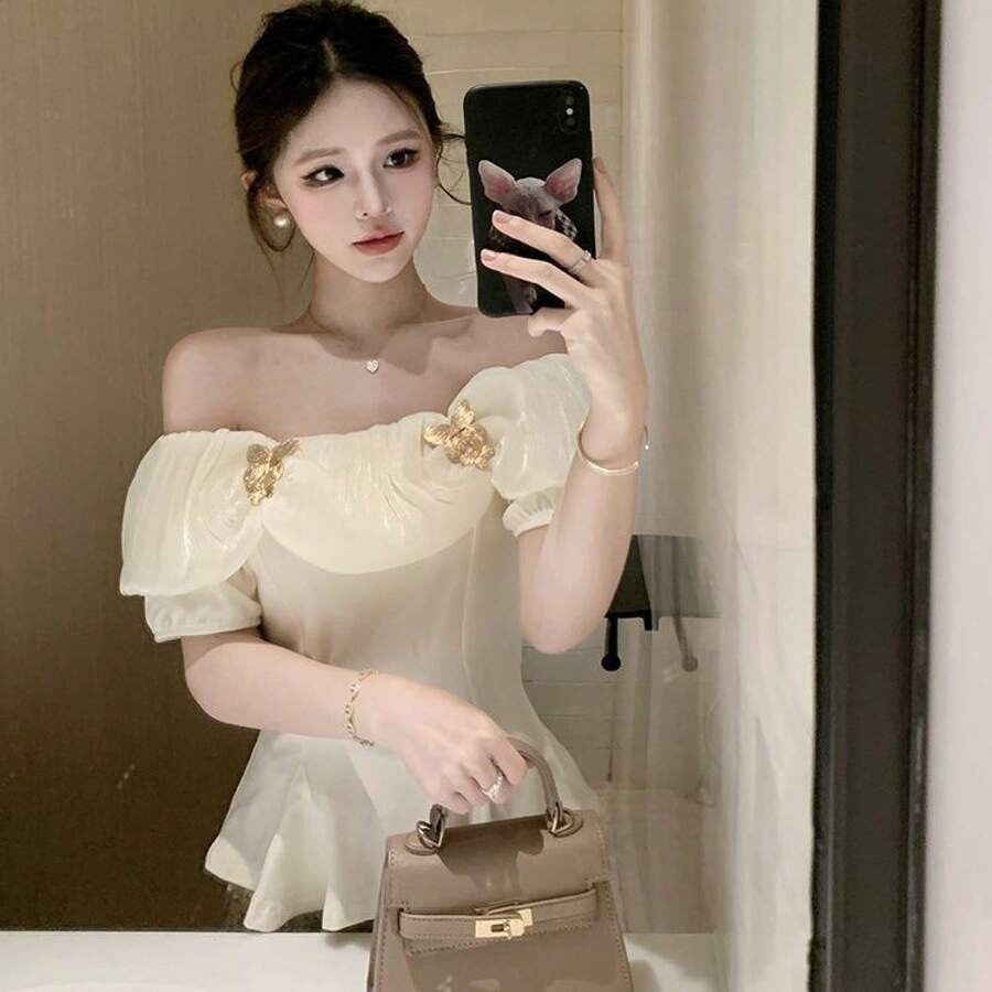 Women Blouses & Shirts - Apricot - View 1