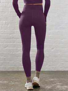Sport Leggings ajustados de cintura contorneada y cruzada para actividades, pádel, tenis, pickleball, gimnasio, fitness, pilates y uso casual diario - Morado - Ver 4