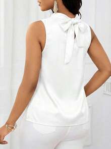 Lady Blusa sin mangas con estampado floral elegante y volante en el bajo, para verano - Blanco - Ver 2