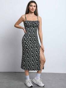 Vestido con tirantes finos y abertura con estampado de corazones para el Día de San Valentín - Multicolor - Ver 5