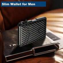 Wallet Men, Mens Minimalist Wallet 9-13 Cards, Slim Compact Wallet With Money Clip & ID Window, RFID Blocking Up Card Wallet, Metal Aluminum Credit Card Holder Bifold Wallet - Carbon Fiber - View 2