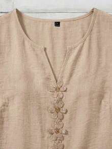 Blusa casual de verano de resort tejida para mujer - Albaricoque - Ver 3
