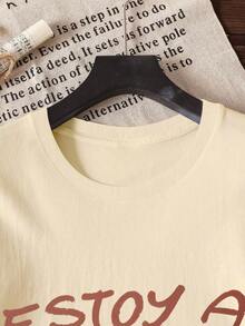 Women's Casual Short Sleeve Crew Neck T-Shirt With Cute Coffee Lover Print, Regular Fit, Summer Color - Vintage Street Style Unisex Cotton Short Sleeve Crew Neck T-Shirt - 杏色 - 查看 3