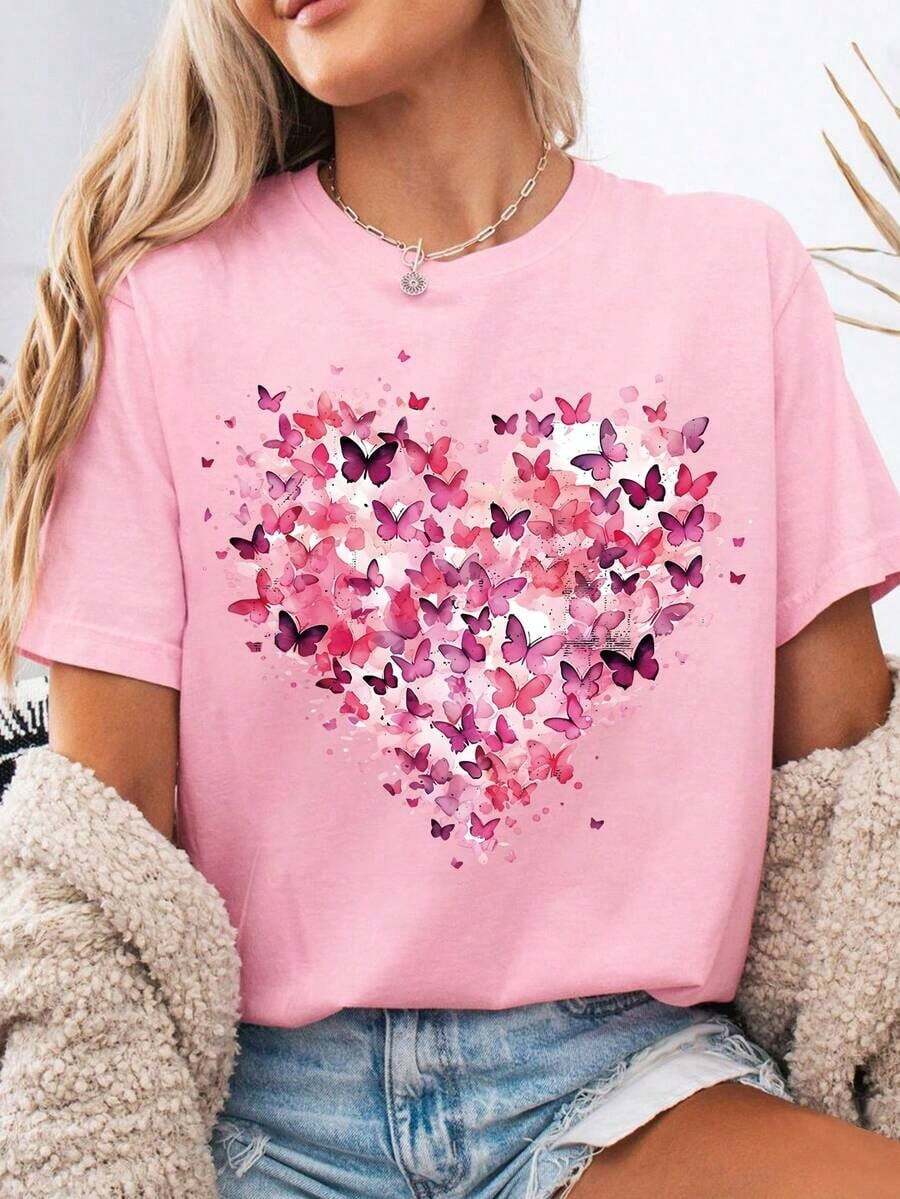 Women's Casual Graphic T-Shirt "Adventure Is Out There, But So Are Serial Killers" - Short Sleeve, Crew Neck, Polyester, All Seasons, Mountain And Tree Design, Relaxed Fit, Women's T-Shirts - 羅莎 - 查看 1
