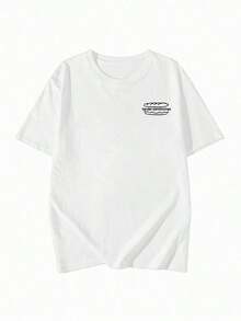 New White Short Sleeve Summer T-Shirt, English Print, Loose Fit, For Petite Women, Casual In-Style - 白色 2 - 查看 6