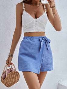 con decoración de lazo casual para señoras, part inferior de verano - Azul - Ver 5