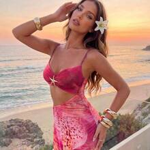 Women's Vacation Sexy Metallic Starfish Floral Print Fishtail Hem Bodycon Dress Summer Summer Outfits Summer Clothes Beach Outfits For Woman  Beach Vacation Vacation Outfits Woman Boho  Tropical Vacation Woman Clothe Tropical Vacation Woman Clothe Floral Dress  Floral Dresses For Women Floral Dress For Women Sexy Floral Print Dress With Cutout Waist - Rosa - Ver 10