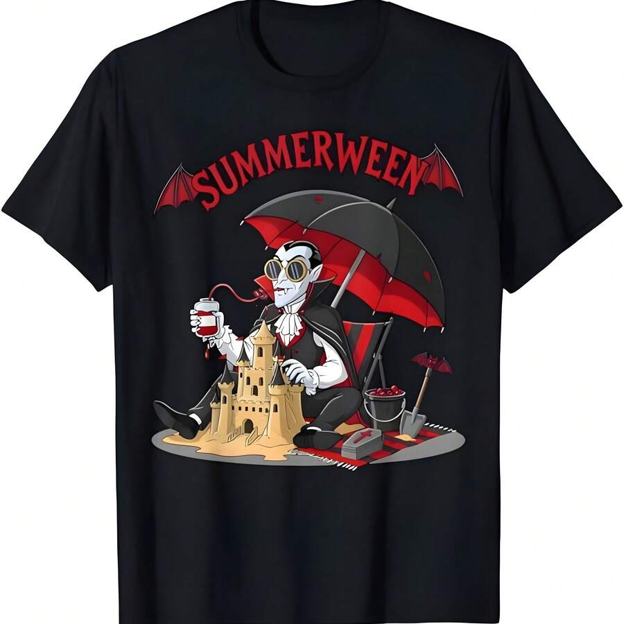 Camiseta de Halloween gótica de la playa de vampiros de verano Drácula Sandcastle - Negro - Ver 1