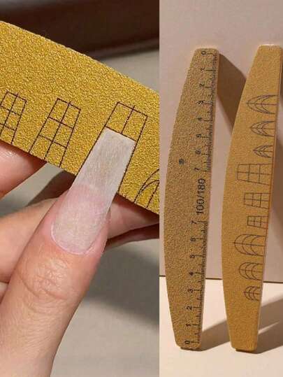 2pcs Professional Double-Sided Nail File & Buffer Block, 100/180, 180/240 Grit, Suitable For Acrylic, Gel And Natural Nails, Washable, With Ruler And Nail Shape Template, Manicure Tools, Nail Care Accessories