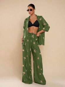 Camisa de lino negra de manga corta con bordado para mujer, camisa bordada casual, camisa negra de manga corta, camisa negra, camisa de vacaciones - Verde - Ver 7