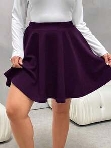 Falda azul de línea A básica, versátil y cómoda para uso diario, de moda para mujer de talla grande en otoño e invierno - Morado - Ver 8