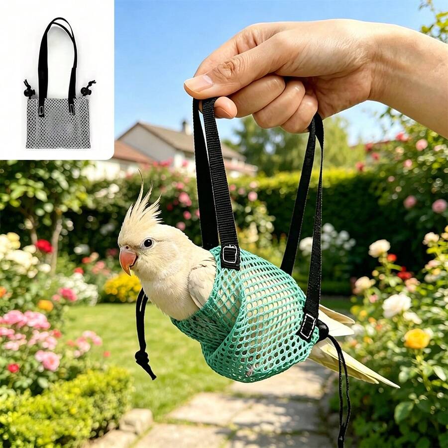 Bolsa de transporte de malla transpirable para loros - Bolsa de viaje portátil y ligera para pájaros con correa ajustable adecuada para periquitos, loros pequeños, agapornis, loros pequeños para salidas y visitas al veterinario