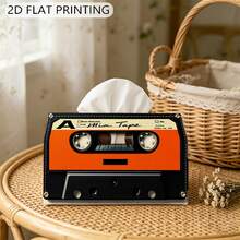 1pc Vintage Orange & Black Cassette Tape Pattern Tissue Box, Home Living Room Bedroom Desktop Paper Towel Holder, Creative Retro Style Napkin Box, Cafe & B&B Decor Ornament - Multicolor - View 8