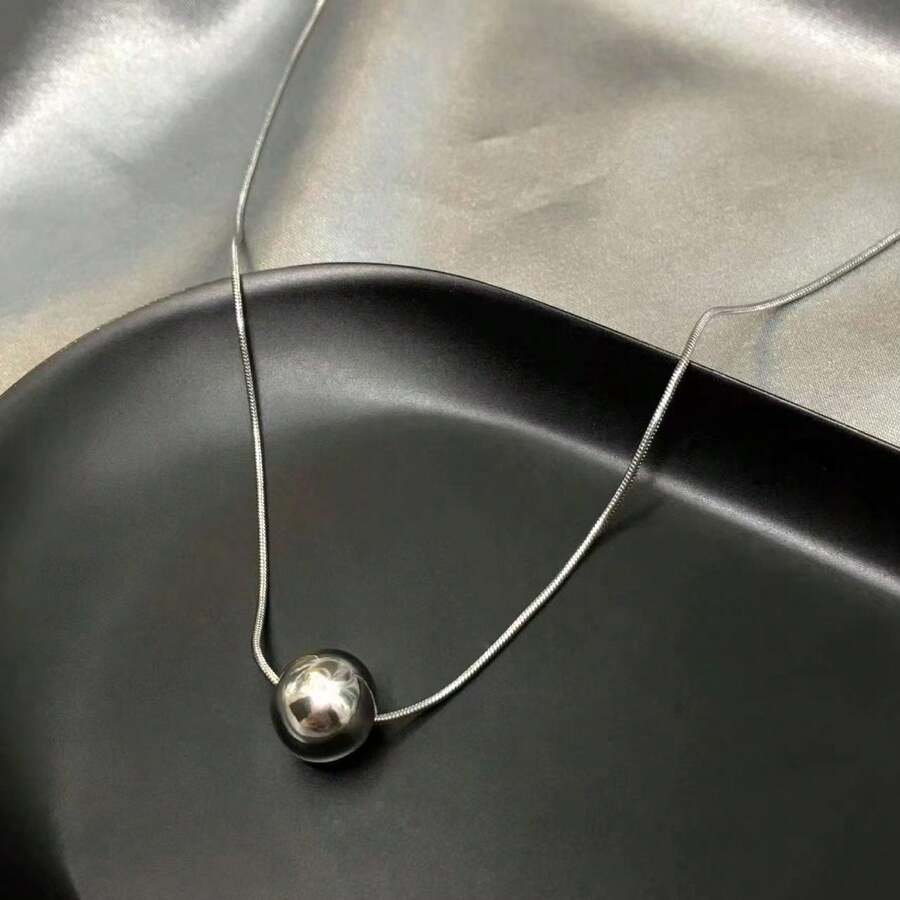 简约别致的蛇骨链搭配圆形珠子吊坠项链,百搭女士颈链 - 銀色 - 查看 1