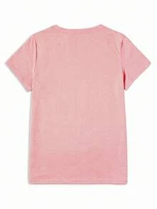 1 pieza de camiseta de manga corta para mujer, diseño con estampado de lazo de lentejuelas en negro brillante y plateado, camiseta de manga corta con cuello redondo para mujer, top casual de moda, 180g 100% algodón. - Negro - Ver 11