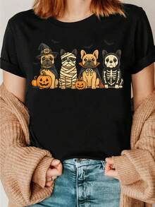 1 camiseta con estampado de Bulldog Francés para Halloween, camiseta para amantes de Bulldog Francés, camiseta con calavera de Bulldog Francés, regalo de Halloween para dueños de Bulldog Francés, mamá de Bulldog Francés, camiseta de Halloween 180g 100% algodón. - Blanco - Ver 8
