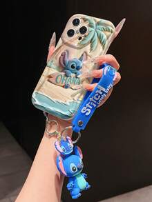 Funda de teléfono Disney Lilo y Stitch: Funda de teléfono suave con borde de patrón esponjoso 3D y un gratis lindo collar de pulsera de Stitch, Lilo, Ángel, para Apple 17 Promax 17 Pro 16 15 14 13 12 11 Pro Max XS Max X XR Funda de verano - Blanco - Ver 4