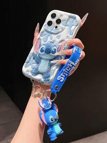 Disney Lilo And Stitch Phone Case : 3D Fluffy Pattern Border Protector Phone Soft Phone Case With A Free Cute Stitch Bracelet Chain Lanyard, Stitch, Lilo, Angel, For Apple 17 Promax 17 Pro 16 15 14 13 12 11 Pro Max XS Max X XR Soft Cover Summer Phone Case - trắng - Xem 4