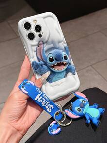 Disney Lilo And Stitch Phone Case : 3D Fluffy Pattern Border Protector Phone Soft Phone Case With A Free Cute Stitch Bracelet Chain Lanyard, Stitch, Lilo, Angel, For Apple 17 Promax 17 Pro 16 15 14 13 12 11 Pro Max XS Max X XR Soft Cover Summer Phone Case - 白色 - 查看 3