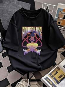 Gráfico colorido con figura animada proyectando energía positiva y confianza futurista en tonos morado y amarillo camiseta de mujer  cómoda y moderna para uso diario y casual - Negro - Ver 2