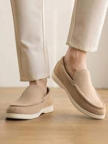 Men's Four Seasons Loafers, Soft Suede Slip On Dress Shoes. Comfortable Lining. Wear-Resistant With Strong Grip. Beige/Black. Comfortable. Lightweight. Suitable For All Seasons. Breathable. Suitable For Outdoor, Sports & Leisure, Hiking, Camping, Streetwear. - 杏色 - 查看 4