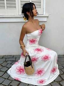 YkhahaMainGRL Vestido bandeau con cintura ceñida y estampado de lunares, estilo vacacionalYkhaha - Multicolor 6 - Ver 3