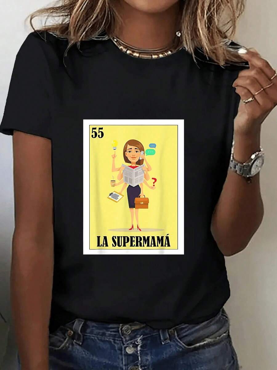 Súper mamá multifacética simbolizando fuerza y organización en tareas diarias camiseta para mujer 100% algodón cómoda y resistente100% Cotton - Negro - Ver 1