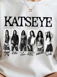 PNG Image Inspired By The Girl Group KATSEYE, Vintage Aesthetic K-Pop Clip Art, Fan Art Image In PNG Format, K-Pop Style Sublimation Digital Download, Unisex T-Shirt. 100% Cotton - 白色的 - 查看 3