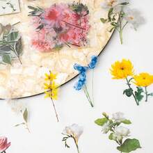 40 piezas/paquete Pegatinas florales de PET, materiales de decoración de flores para scrapbooking, diario, manualidades DIY - A - Ver 10