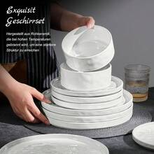 Homikit Geschirrset, 12-teiliges Geschirrset für 4 Personen, Kombi-Tischservice mit Speisetellern, Desserttellern undüslischalen, edles Blau FX2Y - Gesprenkeltes Weiß - Übersicht 4