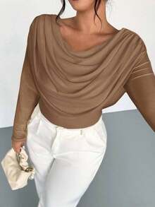 Blusa sexy de manga larga con cuello en V profundo y malla transparente ajustada para mujer de talla grande, adecuada para el Día de San Valentín, conciertos, actuaciones, citas, cenas formales, bailes de graduación, bodas, estilo sexy y elegante, para ir al trabajo, de vuelta a la escuela, vacaciones, playa, romántica, estilo sirena, fiestas de cumpleaños - Marrón - Ver 11