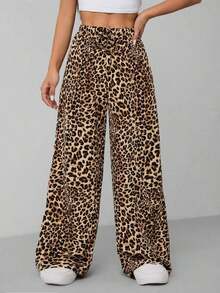 PETITE Pantalones anchos de estampado de leopardo para mujer - Multicolor 3 - Ver 10