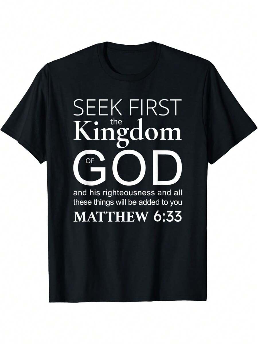 A Powerful And Courageous Bible Verse T-Shirt Suitable For Christian Men And Women, Suitable For Casual Wear All Year Round, Crew Neck, Breathable, Comfortable For Outdoor Sports In Summer - 黑色 - 查看 1