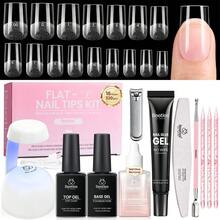 Beetles 320Pcs 16Sizes Flat-X Square Short Nail Tips Kit, 20g Hand-Free Nail Glue Gel, 10ml Glue Remover, 7.5ml Base Gel & Top Coat With Mini UV Lamp, Acrylic Press On Nail Extension DIY Home Manicure - 320Pcs Square Short (Hand-Free Glue+Remover) - 查看 1