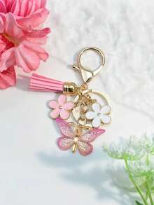 1pc New Fashion Alloy Floral & Butterfly Tassel Keychain Pendant, Suitable For Handbag, Wallet, Backpack, Women Bag Accessory Keychain - Multicolor - View 7