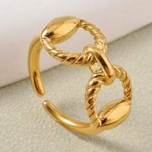 1 chiếc nhẫn hình bầu dục khoét rỗng bằng thép không gỉ mạ vàng 18K tối giản dành cho nữ, thích hợp đeo hàng ngày, trang sức thời trang. - Vàng - Xem 4