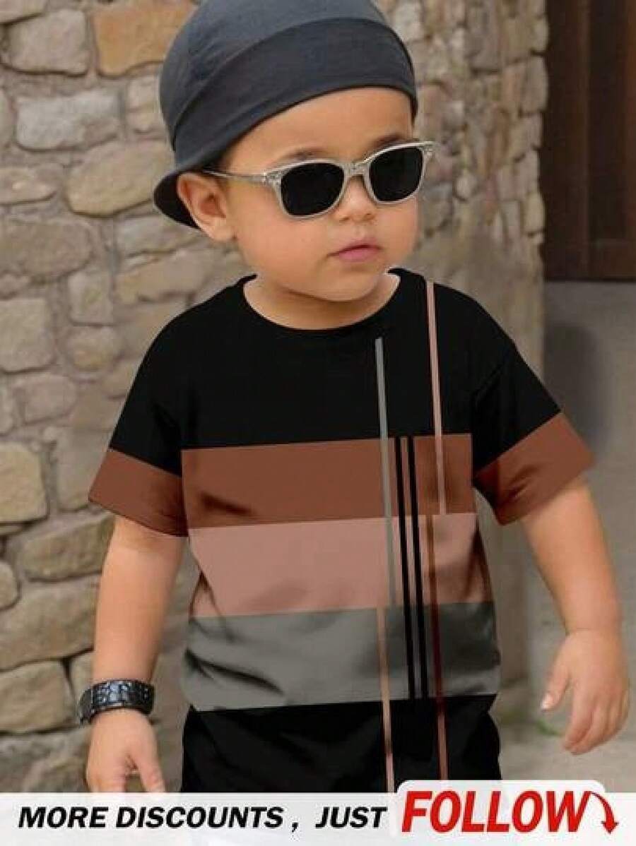 trajes de primavera ni? (a) "Solo está disponible para la  la camiseta de manga corta que aparece en la imagen) "Camiseta holgada de manga corta con cuello redondo, estilo casual minimalista para bebé de , adecuada para camisetas de verano con motivos navideños, la elección perfecta para atuendos navideños. - Negro - Ver 1
