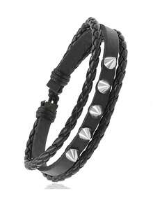 Bộ 4 vòng tay phong cách Punk Rock, vòng tay da đính gai, kiểu dáng thập niên 80, chất liệu da PU, trang sức thời trang Gothic cho Halloween dành cho nam và nữ. - màu đen - Xem 3
