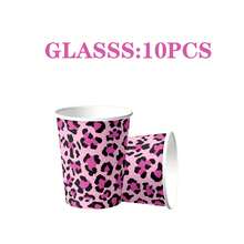 50pcs Pink Leopard Print Tableware Set, Includes Plates, Cups And Napkins, Suitable For Birthday, Party And Holiday Celebrations - View 10