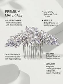 1pc Rhinestone Leaf Hair Comb, Crystal Embellished Bridal Hairpiece, Silver Tone Wedding Hair Accessory For Women - Silver - View 11