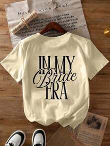 The Era Of The Everyday Casual Girlfriend For Women Has Arrived/I've Officially Entered Girlfriend Mode/I'm Now The Girlfriend Legend. Short-Sleeved Crew Neck Sweatshirt For Spring, Autumn, And Winter, Suitable For Valentine's Day/Back To School, Summer White Color. - 杏色 - 查看 6