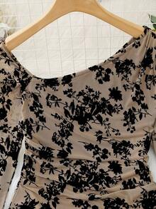 Body de manga larga con hombros transparentes y estampado de leopardo para mujer - Multicolor - Ver 4