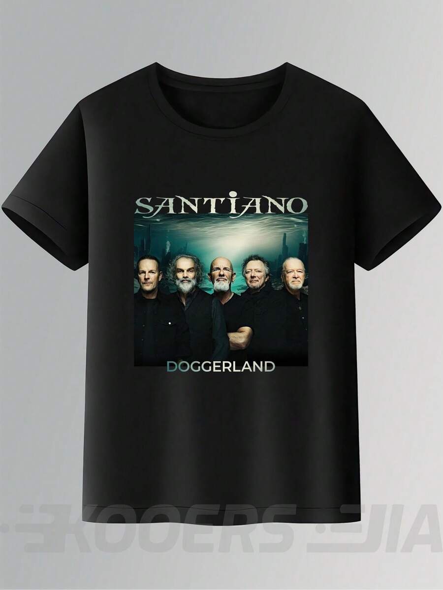SANTIANO BAND Men's Short Sleeve Crew Neck T-Shirt - Stylish Print | Fitted | Casual Wear | Ideal Gift Option With High-Quality Design - 黑色 - 查看 1