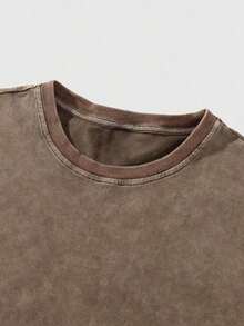 Women's & Men's ROMWE MEN Camiseta de verano de manga corta con cuello redondo casual y versátil de unicolor para hombre - Café integral - Ver 3
