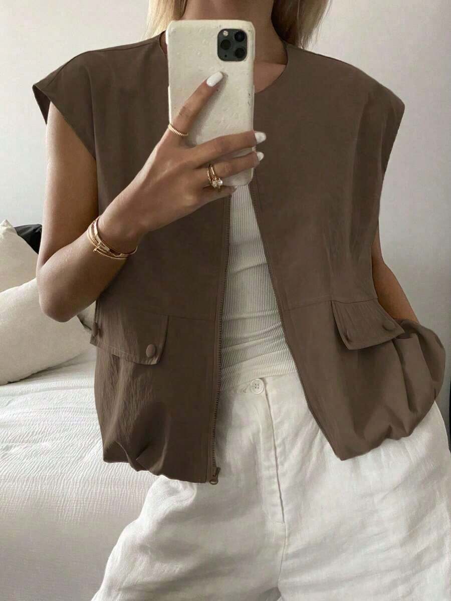 Nuevo chaleco sin mangas suelto y casual de verano, estilo casual de negocios para mujeres - Café integral - Ver 1