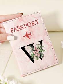 1pc A-Z 26 Letters Fashionable Letter Print Stylish Burgundy Passport Cover, Premium PU Leather Passport Wallet With Multi-Card Pockets For Credit Cards, Boarding Passes, And IDs, Compact And Portable Travel Essentials Organizer For Women, Men - Pink - View 91